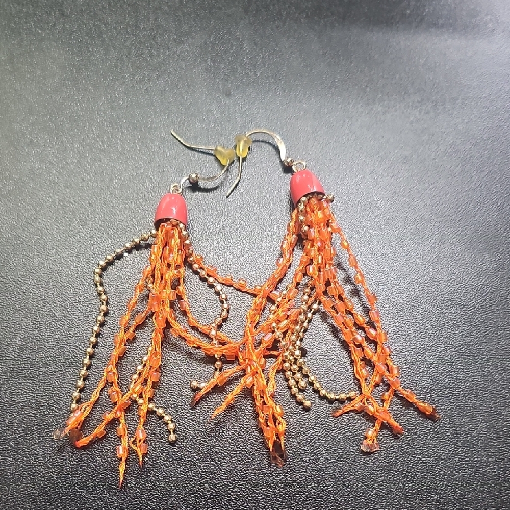 Handmade Orange Beaded Tassel Drop Earrings - Women Jewelry